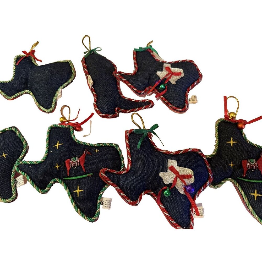 Blue Denim Texas Christmas Ornaments Set 6 Horse Western Cowboy Ranch Farmhouse - Picture 6 of 10